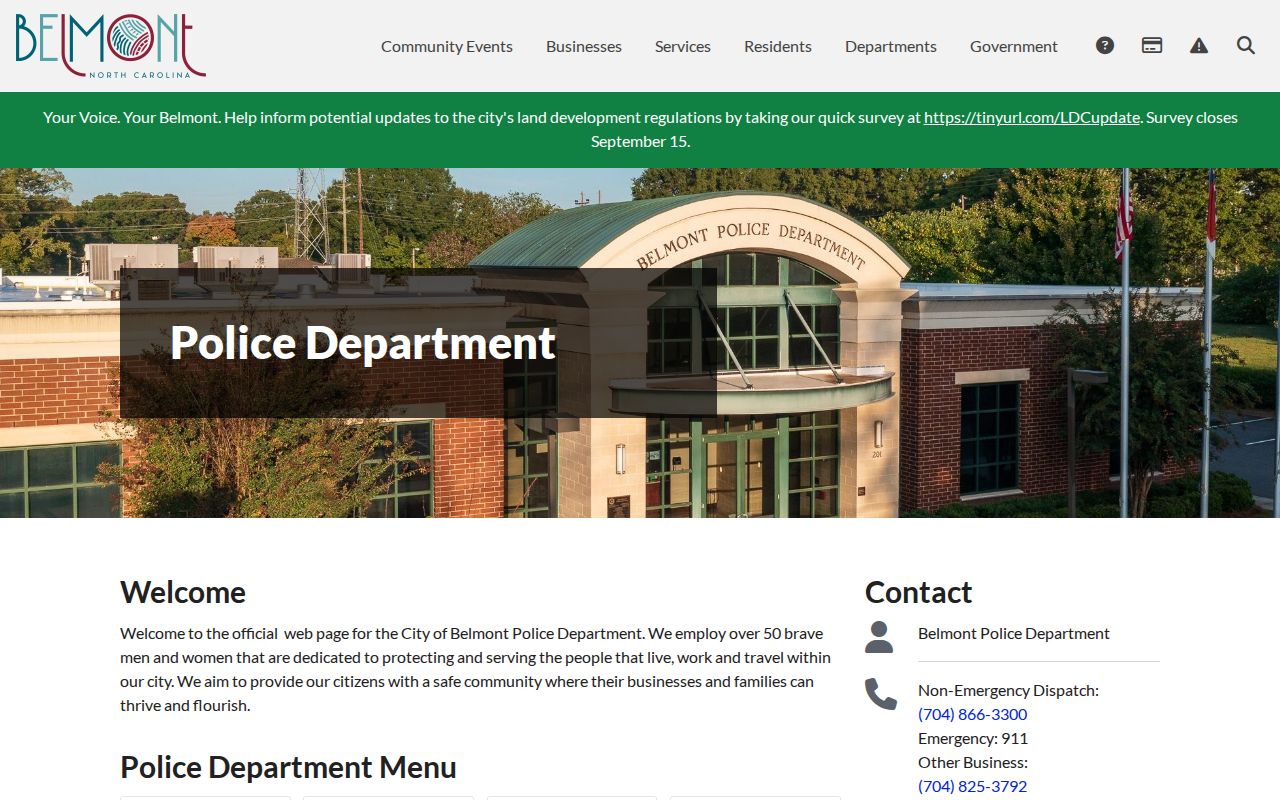 Belmont Police Department official page for city arrest record routing