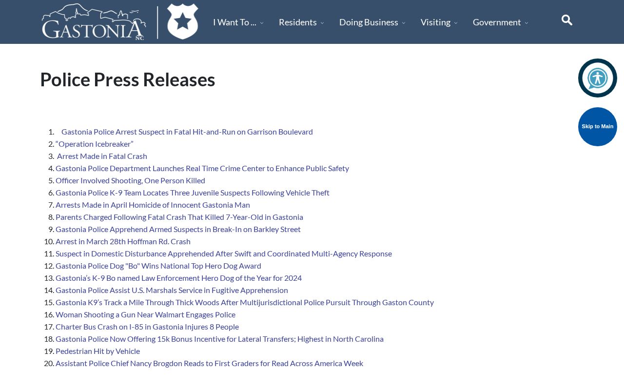 Gastonia Police official arrest news release page